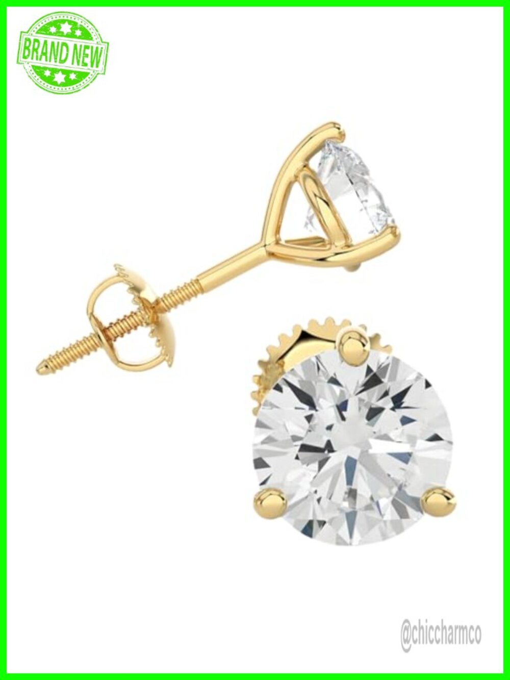 Lab Grown Diamond Stud Earrings 14K Yellow Gold Screw Back